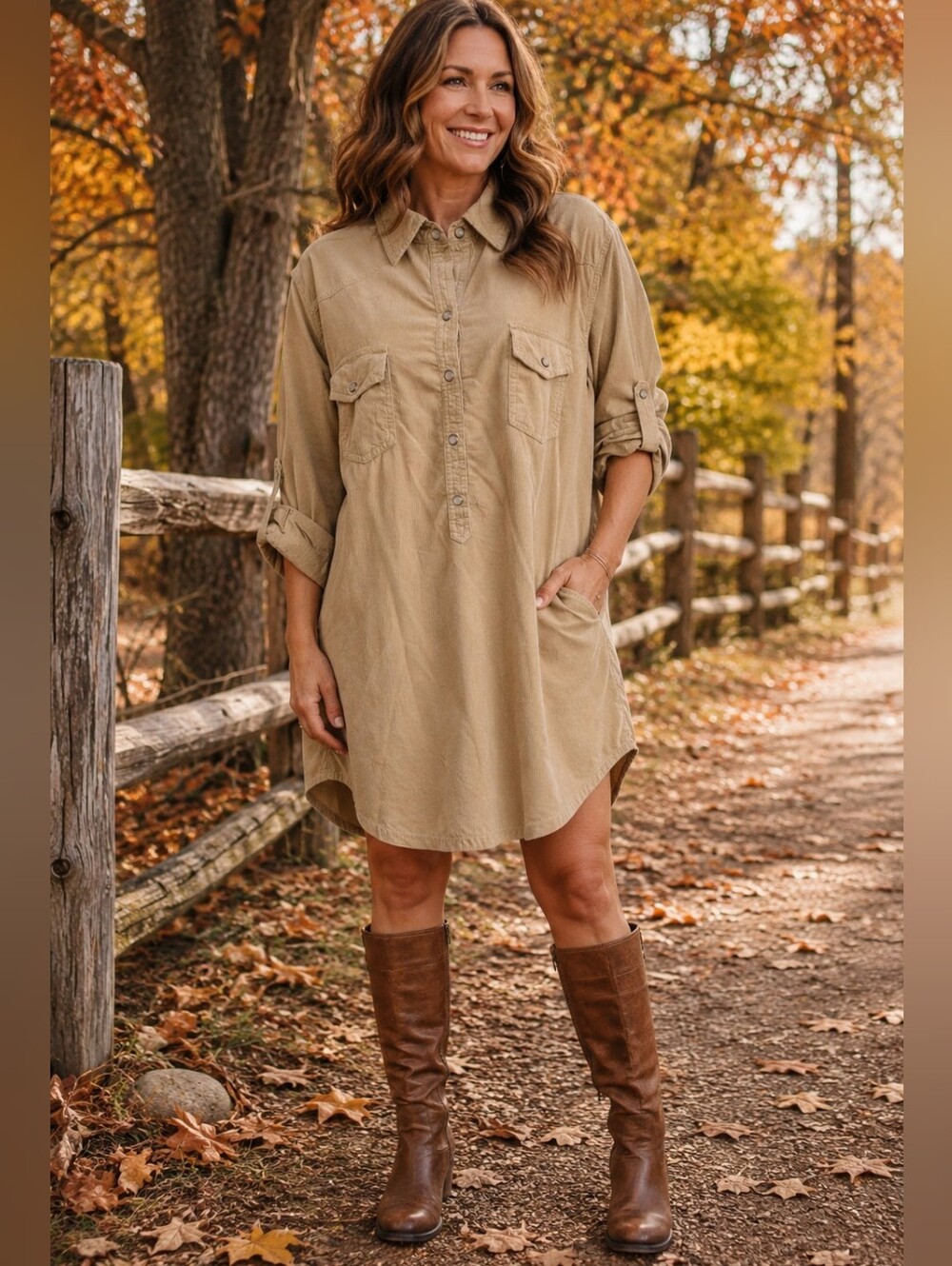 Old Navy Womens Tan Corduroy 3/4 Sleeve Shirt Dress Size XL Rolltab Sleeve Fall